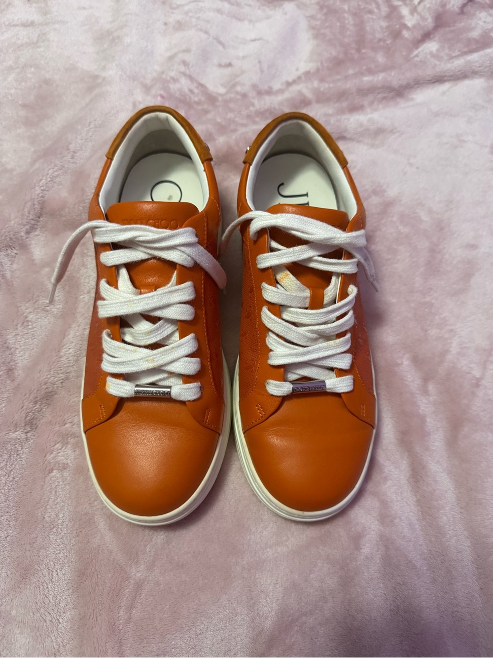 Jimmy Choo Orange Leather Low-Top Sneakers